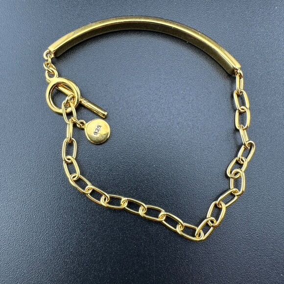 J. Crew Sterling Silver 925 Gold Vermeil Bark link Bracelet 6.5" - Picture 1 of 6